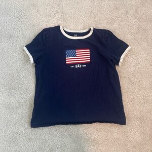 GAP Women’s Navy Flag Graphic Baby Tee Shirt 100% Cotton